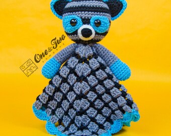 Lovey Crochet Pattern - Raccoon PDF Security Blanket - Tutorial Digital Download DIY -  Rascal the Raccoon Lovey - Dou Dou - Baby Toy