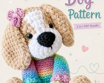 Crochet Dog Pattern, Puppy Amigurumi, Beagle Plushie, 2 in 1 Bundle PDF