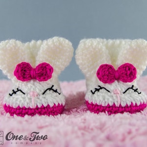 Slofjes Olivia the Bunny - pdf-haakpatroon - Babymaten (0-3, 3-6, 6-12 maanden) - Schoenen pasgeboren babyslofjes