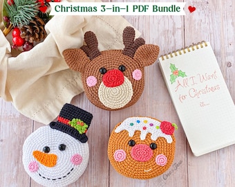 Crochet Market Bag Pattern, Christmas Animals Shopping Bags Bundle, 3 in 1 PDF