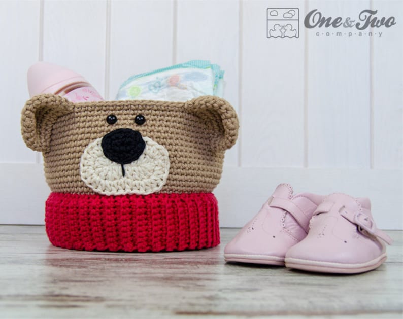 Teddy Bear Crochet Basket PDF Crochet Pattern Instant Download Container Home Decor Basket Box animal image 1