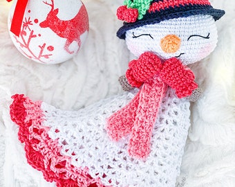 Lovey Crochet Pattern - Snowgirl PDF Security Blanket - Tutorial Digital Download DIY - Anna the Snowgirl Minilovey - Dou Dou - Baby Toy