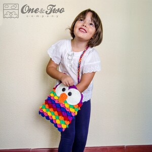 Colorful Owl Purse PDF Crochet Pattern Instant Download Crocodile Stitch Bag Tote Colorful Crochet Videotutorial Girl Animal image 5