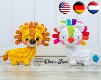 Patron Amigurumi - Lion PDF au crochet - Tutoriel en téléchargement numérique DIY - Lennon le lion « Quad Squad Series » - Jouet