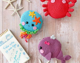 Crochet Market Bag Pattern, Sea-Life Shopping Bags Bundle, 3 in 1 PDF