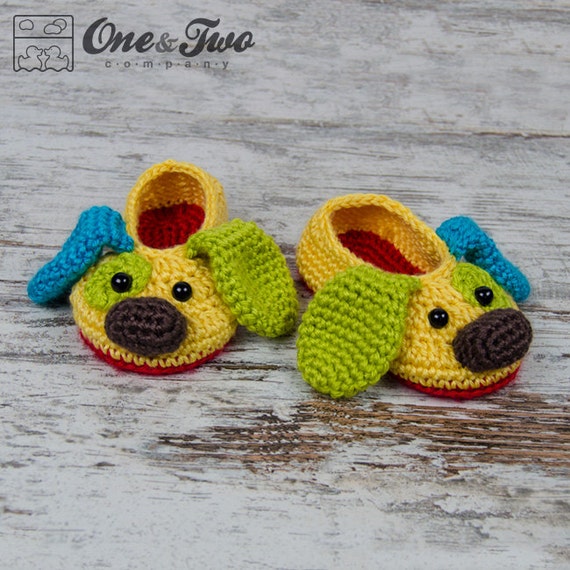 Scrappy the Happy Puppy Slippers PDF Crochet Pattern Toddler Sizes