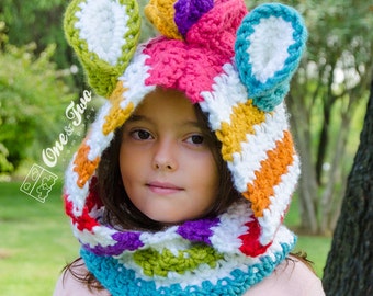 Zebra Hood Crochet Pattern · Rainbow Animal Hat · Colorful Beanie · Toddler Child Adult sizes · PDF
