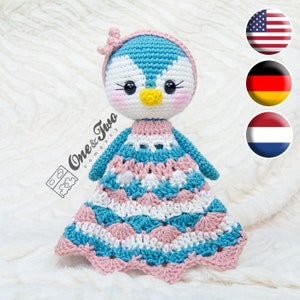 Patrón de crochet para manta de seguridad de pingüino - Descarga del tutorial DIY - Priscilla la dulce pingüino - Dou Dou - Juguete para bebé
