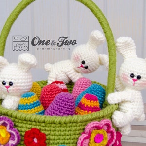 Little Bunnies Easter Basket PDF Crochet Pattern Instant Download Easter Eggs Basket Useful Colorful image 2