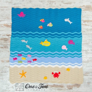 Patrón de manta de bebé a crochet / Aplique de vida marina / Descarga digital en PDF