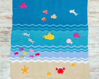 Beach Blanket Crochet Pattern · DIY Sea Life Applique · Marine animals Motif PDF Download