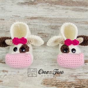 Doris the Cow Booties - PDF Crochet Pattern - Toddler sizes ( US 6, 7-8, 9 ) - Shoes Baby Toddler Slippers