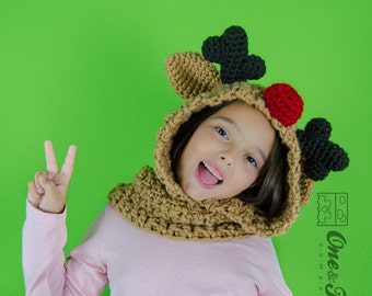 Reindeer and Moose Hood - PDF Crochet Pattern - 3 sizes ( Toddler, Child and Adult ) - Beanie Hat Hood Toddler Child Adult Accessorie