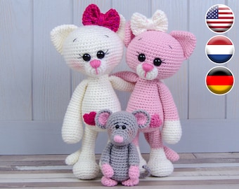 Amigurumi Pattern - Kitty PDF Crochet Pattern - Tutorial Digital Download DIY - Kissie the Kitty and Skip the Little Mouse Amigurumi