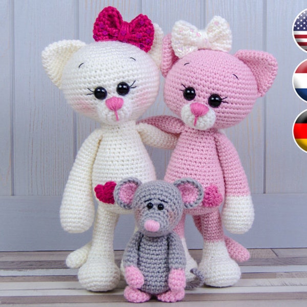 Amigurumi Pattern - Kitty PDF Crochet Pattern - Tutorial Digital Download DIY - Kissie the Kitty and Skip the Little Mouse Amigurumi