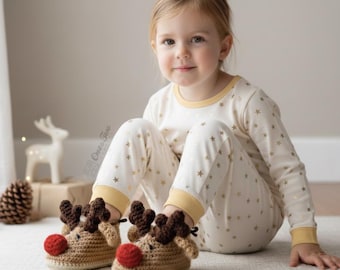 Reindeer Slippers Crochet Pattern · Rudoph Booties Amigurumi · Toddler sizes · DIY Animal Shoes · PDF Download