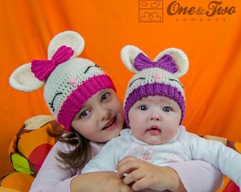 Bunny Hat Crochet Pattern · Rabbit Animal Cap · Baby Child Adult sizes · DIY Beanie · PDF