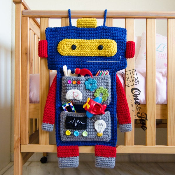 Robot Organizer - PDF Crochet Pattern - Instant Download - Robot Tech Mechanical Useful Organizer