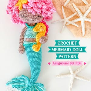Crochet Mermaid Doll Pattern, Amigurumi Set PDF