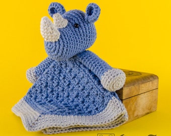 Lovey Crochet Pattern - Rhino PDF Security Blanket - Tutorial Digital Download DIY - Max the Rhino Lovey - Dou Dou - Baby Toy
