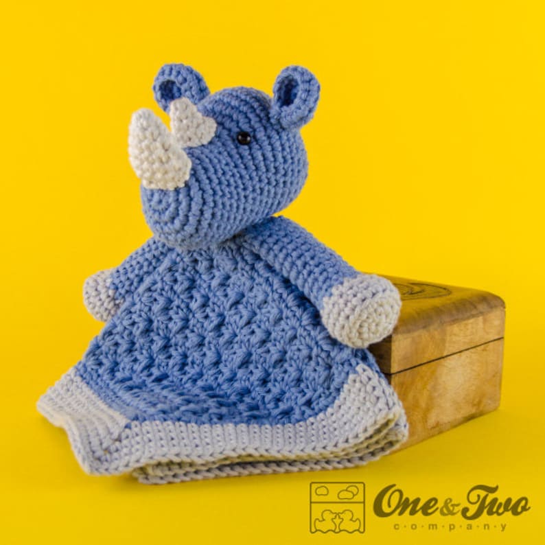 Lovey Crochet Pattern Rhino PDF Security Blanket Tutorial Digital Download DIY Max the Rhino Lovey Dou Dou Baby Toy image 1