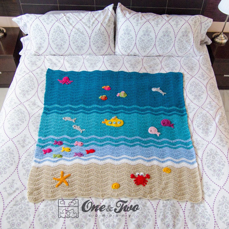 Blanket Crochet Pattern PDF Applique Crochet Blanket Tutorial Digital Download DIY Sealife Blanket Make Your Self Gift Handmade image 2