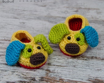 Scrappy the Happy Puppy Slippers - PDF Crochet Pattern - Baby sizes ( 0-3, 3-6, 6-12 months ) - Shoes Baby Newborn Slippers