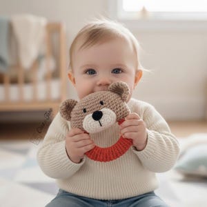 Crochet Teddy Bear Rattle Pattern · Forest Animal Amigurumi · DIY Baby Toy · Nursery · PDF Tutorial