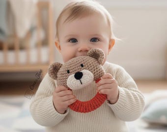Crochet Teddy Bear Rattle Pattern · Forest Animal Amigurumi · DIY Baby Toy · Nursery · PDF Tutorial
