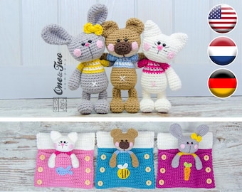 Amigurumi Pattern - Bunny Bear Kitty Crochet Pattern - PDF Tutorial Digital Download DIY - Pajama Party Little Friends
