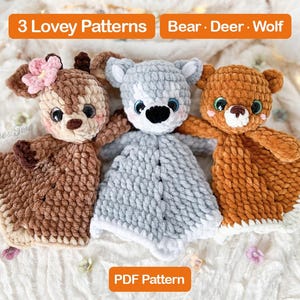 Crochet Lovey Pattern , Bear,  Deer,  Wolf,  Baby Blanket, Low Sew, 3 in 1 Bundle PDF