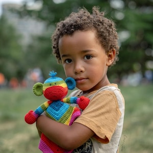 Sock Monkey Lovey Crochet Pattern · Rainbow Colorful Stripped Ape Security Blanket · Animal Snuggler · PDF