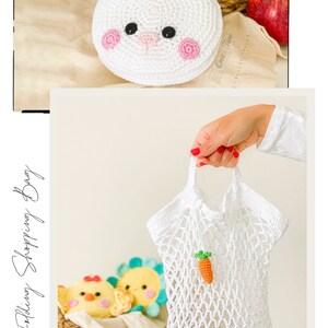 Crochet Market Bag Pattern, Shopping Bags Easter Animals Bundle, 3 in 1 PDF image 2