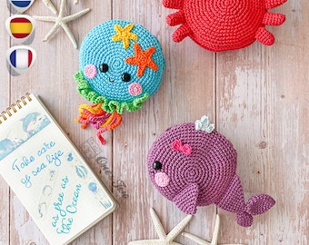 Crochet Pattern - Bag PDF Crochet Pattern - Sea Life Folding Shopping Bags - Tutorial Digital Download DIY