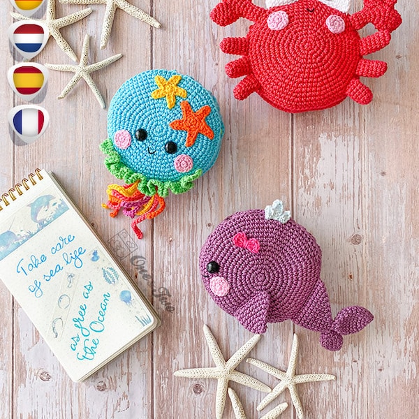 Patron au crochet - Sac PDF au crochet - Sacs à provisions pliants Sea Life - Tutoriel en téléchargement numérique DIY