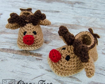 Reindeer Booties - PDF Crochet Pattern - Baby sizes ( 0-3, 3-6, 6-12 months ) - Shoes Baby Newborn Slippers