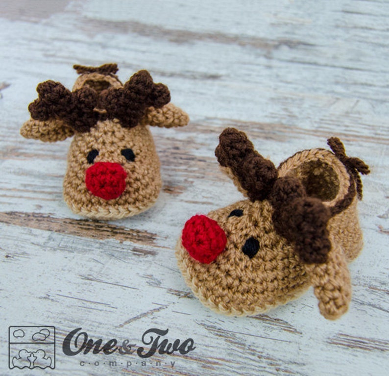 Reindeer Booties PDF Crochet Pattern Baby sizes 0-3, 3-6, 6-12 months Shoes Baby Newborn Slippers image 1