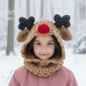 Reindeer and Moose Hood Crochet Pattern · 3 sizes ( Toddler, Child and Adult ) · Christmas Hat · PDF