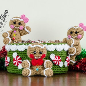 Gingerbread Christmas Basket - PDF Crochet Pattern - Instant Download - Xmas Basket Useful Colorful