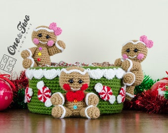 Gingerbread Christmas Basket - PDF Crochet Pattern - Instant Download - Xmas Basket Useful Colorful