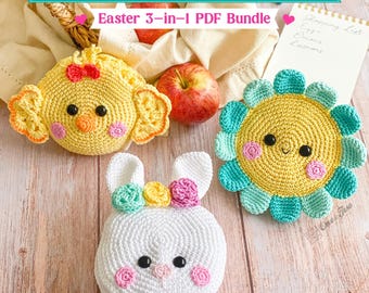 Crochet Market Bag Pattern, Shopping Bags Easter Animals Bundle, 3 in 1 PDF