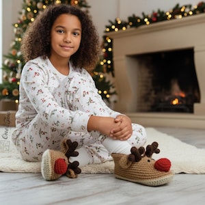 Reindeer Slippers Crochet Pattern · Rudoph Booties Amigurumi · Child sizes · DIY Animal Shoes · PDF Download