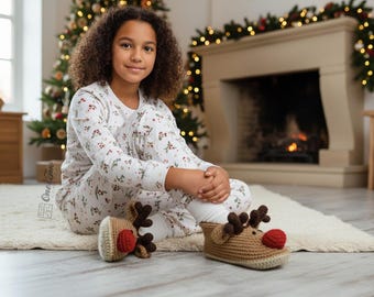 Reindeer Slippers Crochet Pattern · Rudoph Booties Amigurumi · Child sizes · DIY Animal Shoes · PDF Download