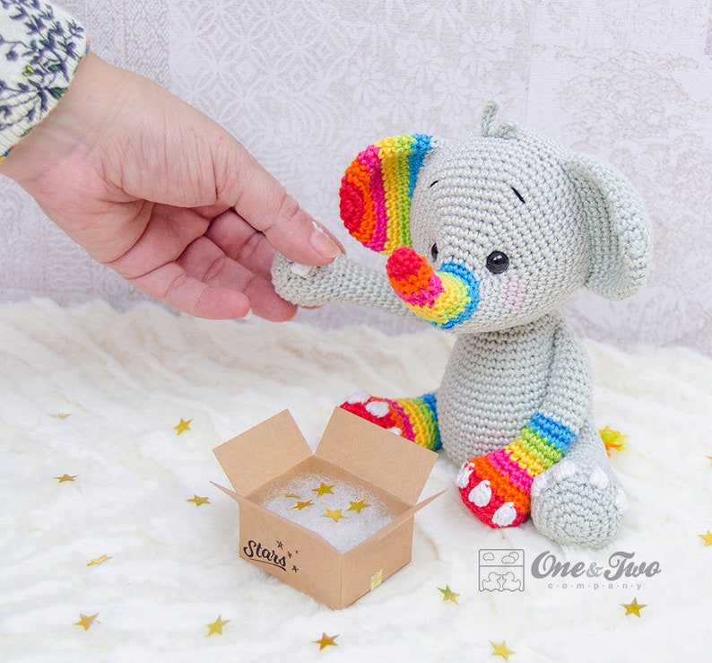 Amigurumi Pattern Doll PDF Crochet Pattern Tutorial Digital Download DIY Hue the Rainbow Elephant Amigurumi Toy image 5