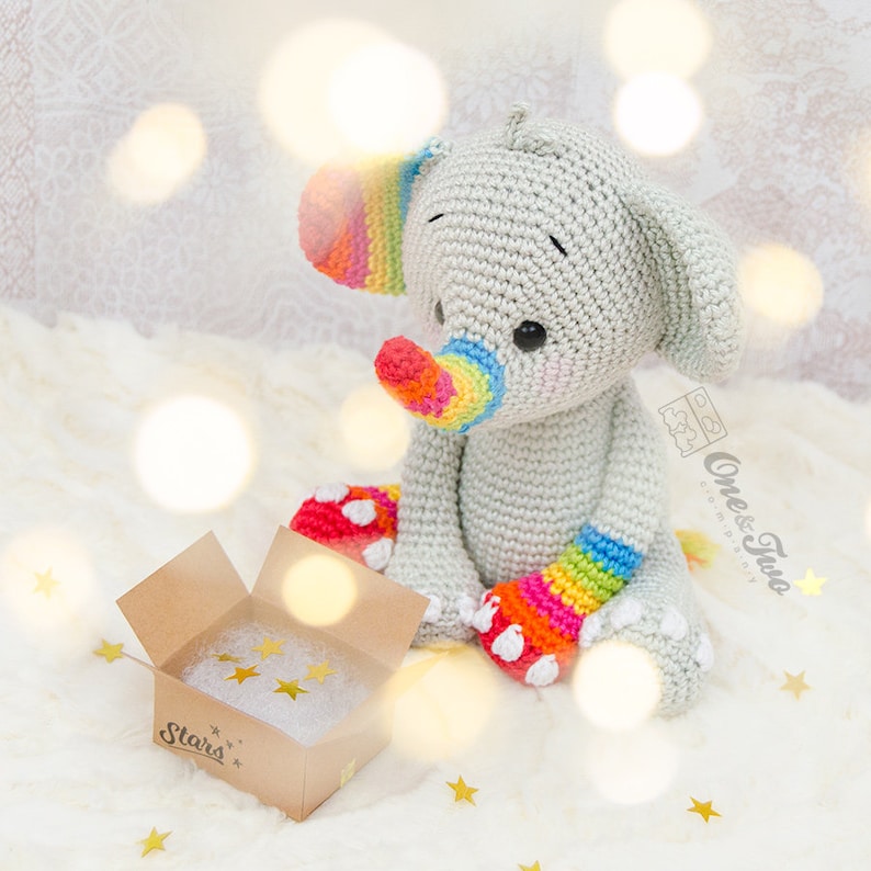 Amigurumi Pattern Doll PDF Crochet Pattern Tutorial Digital Download DIY Hue the Rainbow Elephant Amigurumi Toy image 3