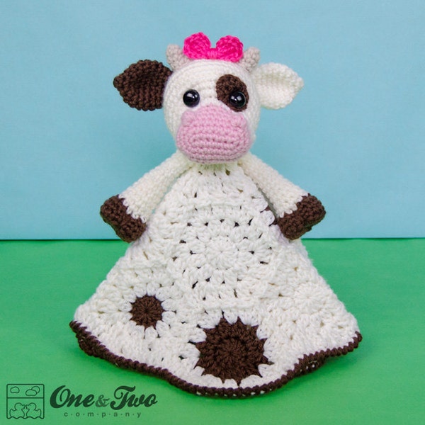 Modèle au crochet Lovey - Couverture de sécurité PDF vache - Tutoriel en téléchargement numérique DIY - Doris la vache Lovey - Dou Dou - Jouet pour bébé