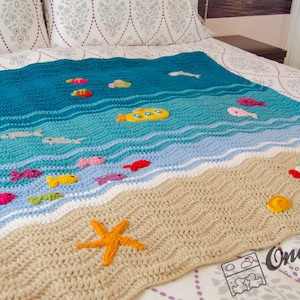 Blanket Crochet Pattern PDF Applique Crochet Blanket Tutorial Digital Download DIY Sealife Blanket Make Your Self Gift Handmade image 3