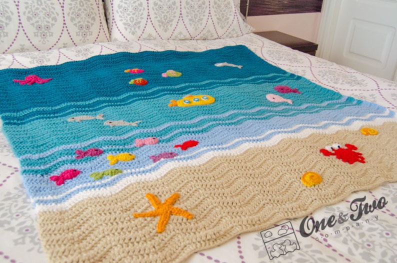 Blanket Crochet Pattern PDF Applique Crochet Blanket Tutorial Digital Download DIY Sealife Blanket Make Your Self Gift Handmade image 3