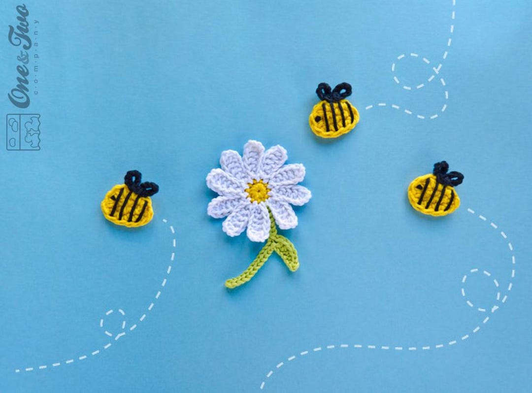 Instant Download - PDF Crochet Pattern - Bee and Flower Applique - Text ...