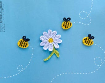 Crochet Bee Applique Pattern Flower Motif Crochet Pattern Animal Crochet Applique PDF Download